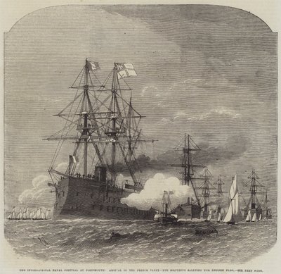 El Festival Naval Internacional en Portsmouth, llegada de la flota francesa, el Solferino saludando la bandera inglesa de Edwin Weedon